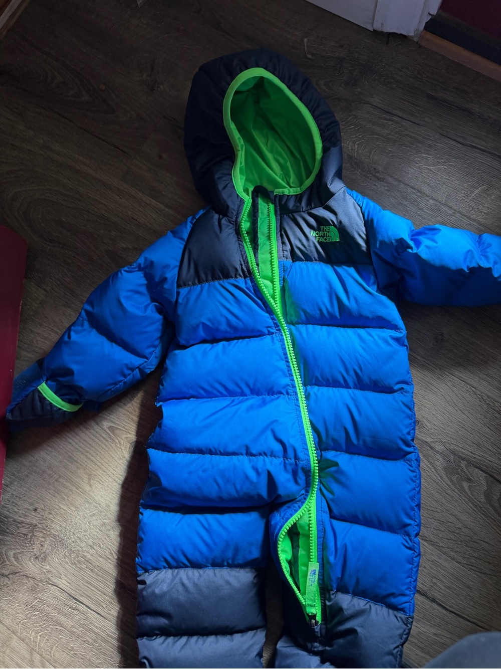 The North Face Bright Blue Kids Puffer Jacket with Black Hood